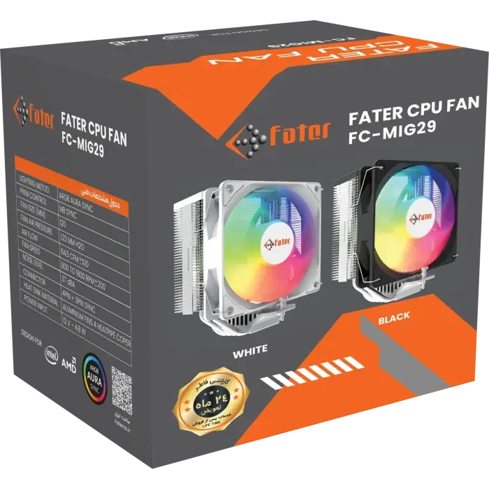 کولر بادی Fater FC-MIG29W با چهار هیت‌پایپ مسی و فن ARGB – تهران پی‌سی